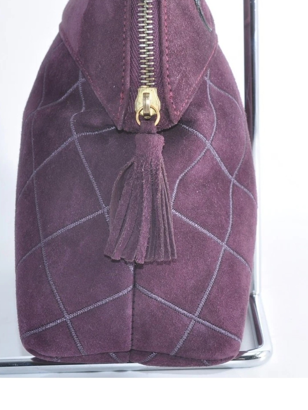 Salvatore Ferragamo Plum Suede Quilted Shoulder Bag with Tassel - Picture 5 of 13